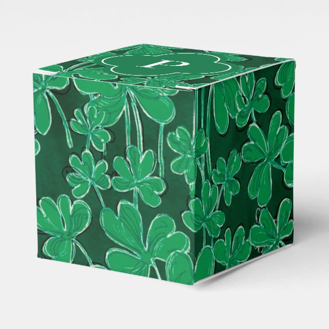 Shamrocks Monogrammed Initial Favor Boxes (Front Side)