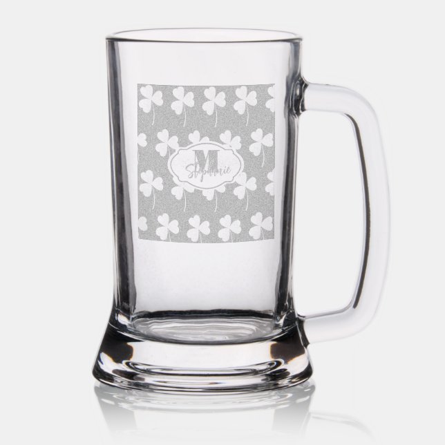 Shamrocks Monogrammed St Patrick’s Day engraved Stein (Glassware)