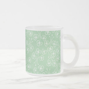 Shamrocks Outlined in White on Green Glass Mug
