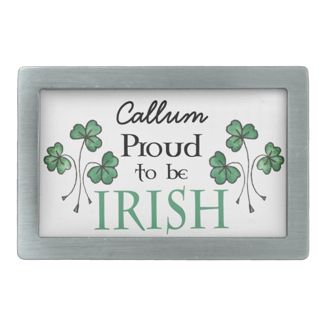 Shamrocks Proud to be Irish Custom Belt Buckle (Front)