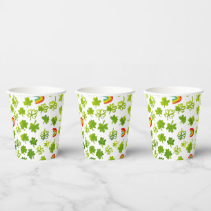 Shamrocks Rainbows Watercolor Ireland St PATRICKS Paper Cups