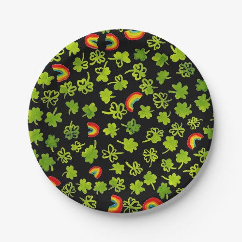 Shamrocks Rainbows Watercolor Ireland ST PATRICKS  Paper Plates