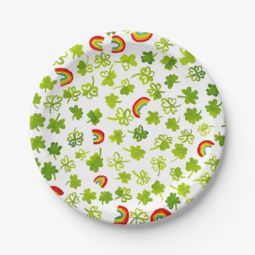 Shamrocks Rainbows Watercolor Ireland ST PATRICKS  Paper Plates