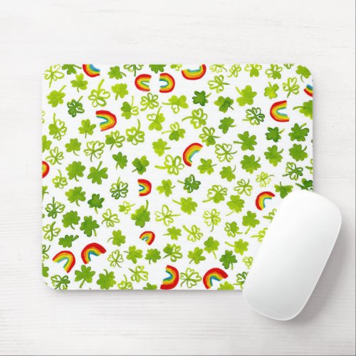 Shamrocks  Rainbows Watercolor Pattern Mouse Pad