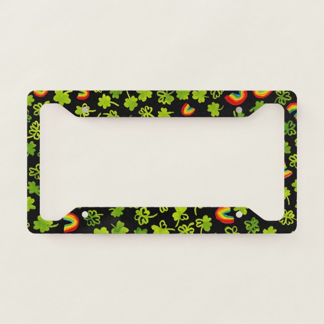 Shamrocks Rainbows Watercolor ST PATRICKS DAY License Plate Frame (Front)
