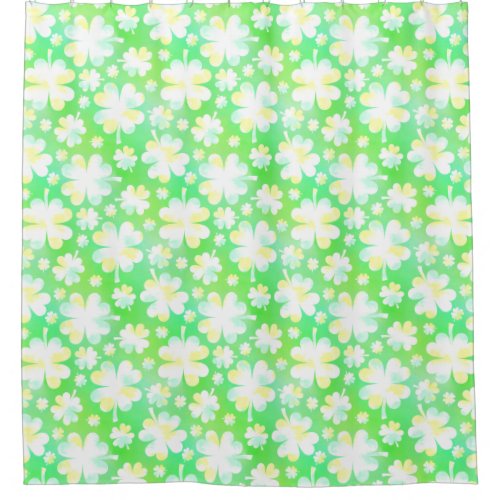 Shamrocks Retro Watercolor Clovers St Patricks Day Shower Curtain