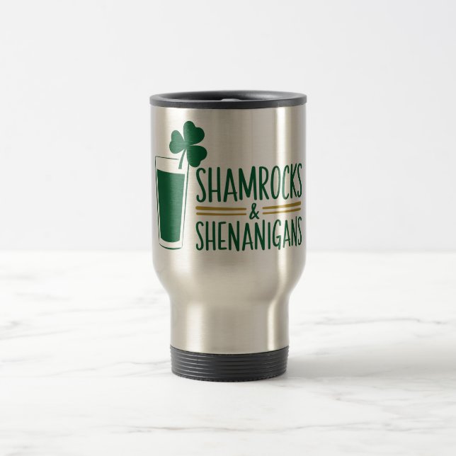 Shamrocks & Shenanigans: St. Patrick's Day Design  Travel Mug (Center)