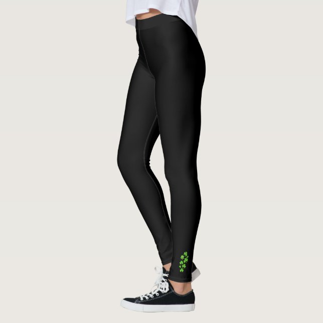 Shamrocks: Simple Black Ankle Art Collection Leggings (Left)