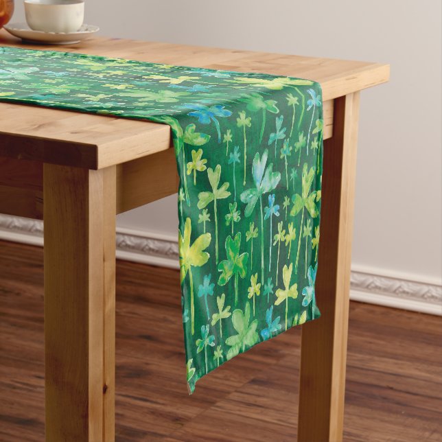 Shamrocks St. Patrick's Day Dark Green Short Table Runner (In Situ)