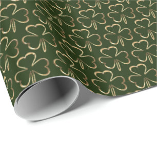 Shamrocks Three Leaf Clovers Pattern Green Wrapping Paper