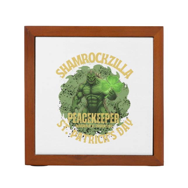 Shamrockzilla Peacekeeper: St. Patrick’s Day Kaiju Desk Organizer (Front)