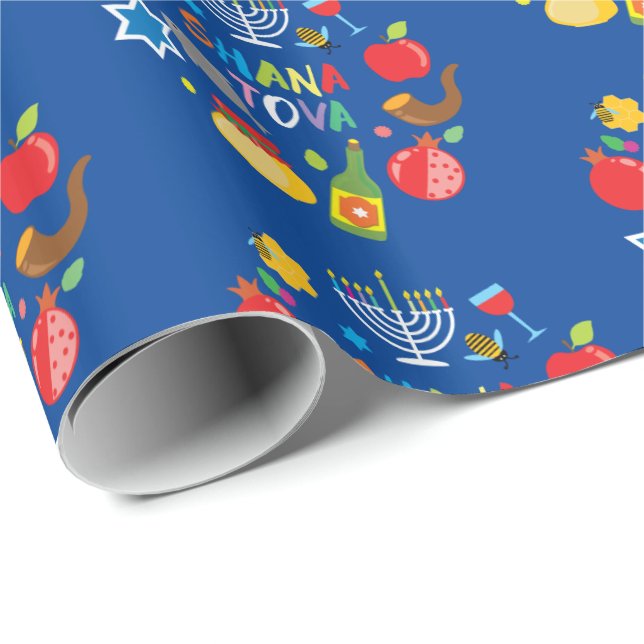 Shana Tova2 circles - navy blue Wrapping Paper (Roll Corner)