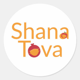 Shana Tova, apple pomegranate wearing face mask Classic Round Sticker