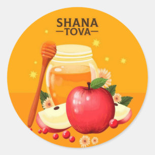 Shana Tova Apples & Honey Illustration Modern  Classic Round Sticker