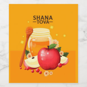 Shana Tova Apples & Honey Illustration Modern Wine Label