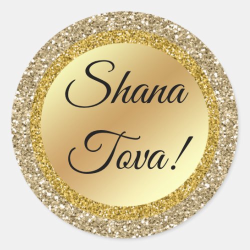 shana tova Classic script gold backgroundcustom Classic Round Sticker