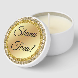shana tova!Classic script, gold metallic glitters Mini Candle Favors