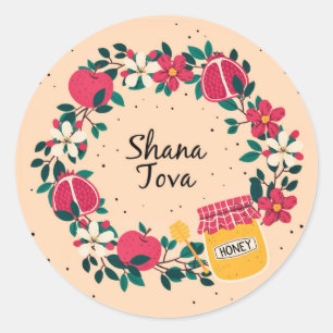 Shana Tova Floral Wreath   Rosh Hashanah Apples Classic Round Sticker
