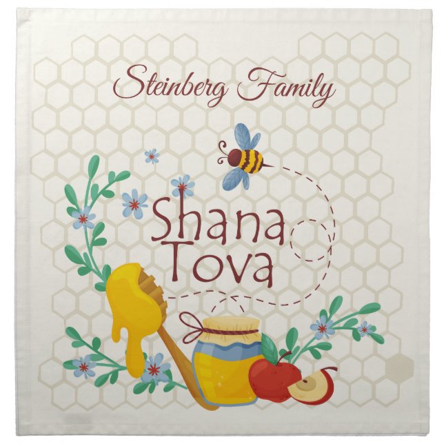 Shana Tova Gift for Rosh Hashanah Cloth Napkin (Front)