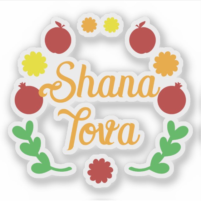 Shana Tova Greeting with apples and pomegranates Sticker (Front)