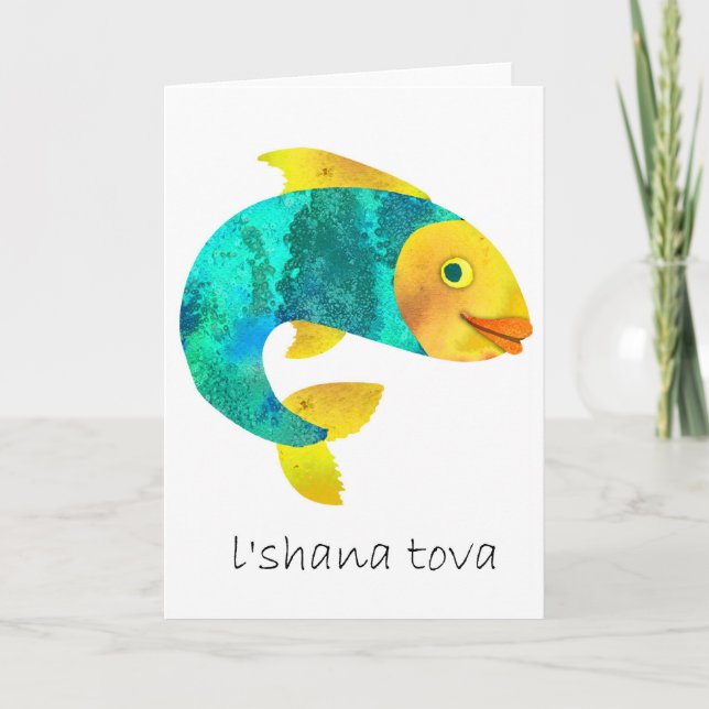 Shana Tova- Happy Jewish New Years,Fish motif Holiday Card (Front)