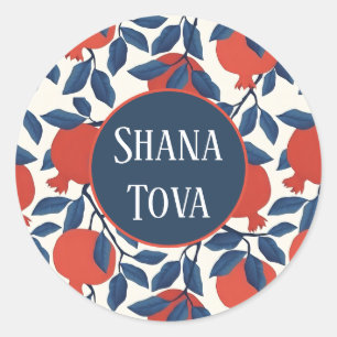 Shana Tova Pomegranate Botanical Design   Elegant Classic Round Sticker