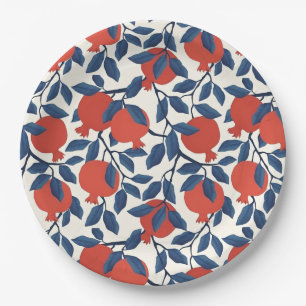 Shana Tova Pomegranate Botanical Design Elegant Paper Plates
