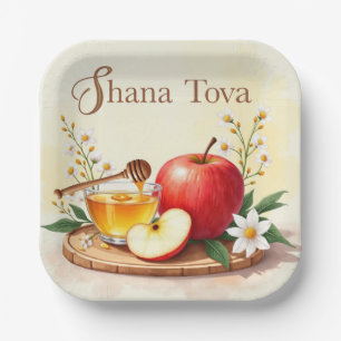 Shana Tova Rosh Hashanah Apple and Honey Flowers Paper Plates
