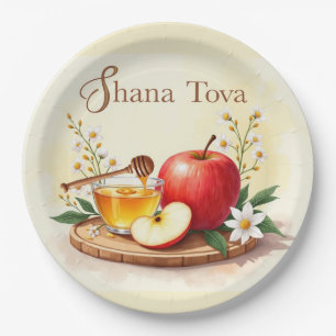 Shana Tova Rosh Hashanah Apple and Honey Flowers Paper Plates