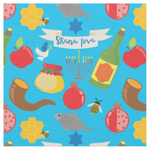 Shana Tova - Rosh Hashanah - custom tile size blue Fabric