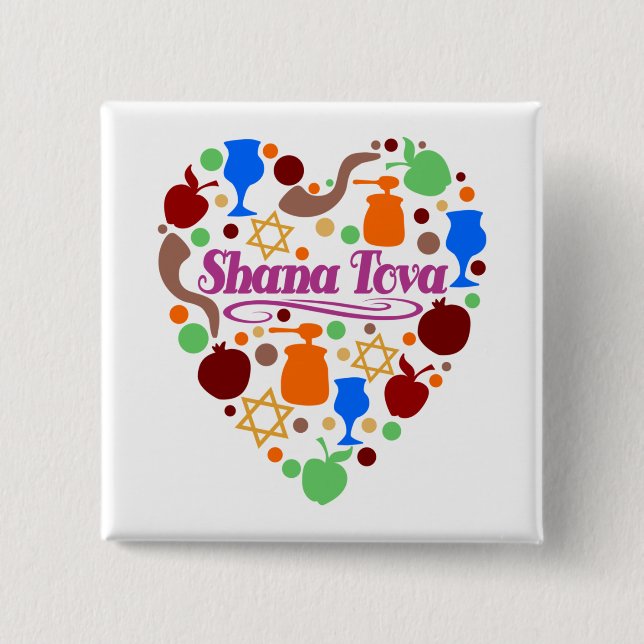 Shana Tova Rosh Hashanah Jewish New Year Holiday Button (Front)