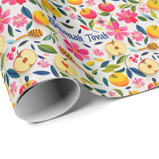 Shana Tova with apples and honey dropper Wrapping Paper (Roll Corner)