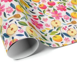 Shana Tova with apples and honey dropper Wrapping Paper