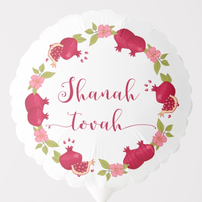Shanah Tovah New Year Pomegranate Flower Wreath Balloon (Front)