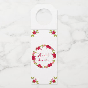 Shanah Tovah New Year Pomegranate Flower Wreath Bottle Hanger Tag