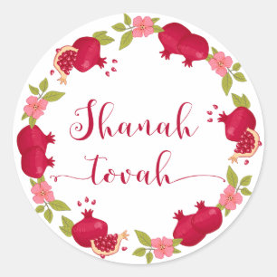 Shanah Tovah New Year Pomegranate Flower Wreath Classic Round Sticker