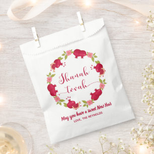 Shanah Tovah New Year Pomegranate Flower Wreath Favor Bag