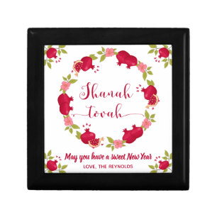 Shanah Tovah New Year Pomegranate Flower Wreath Gift Box