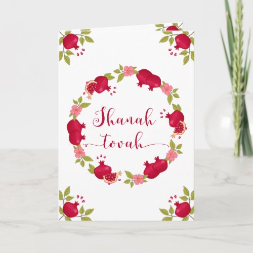 Shanah Tovah New Year Pomegranate Flower Wreath Holiday Card