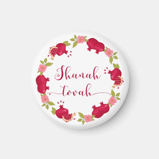 Shanah Tovah New Year Pomegranate Flower Wreath Magnet (Front)