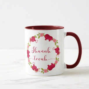 Shanah Tovah New Year Pomegranate Flower Wreath Mug