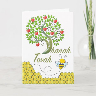 Shanah Tovah, Rosh Hashanah, Apple Tree, Honey Bee Card