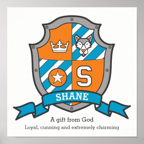 Shane boys name meaning letter S knights crest Poster