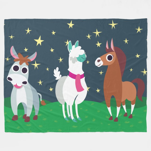 Shane, Tommy, and Zora at Night Fleece Blanket (Front (Horizontal))
