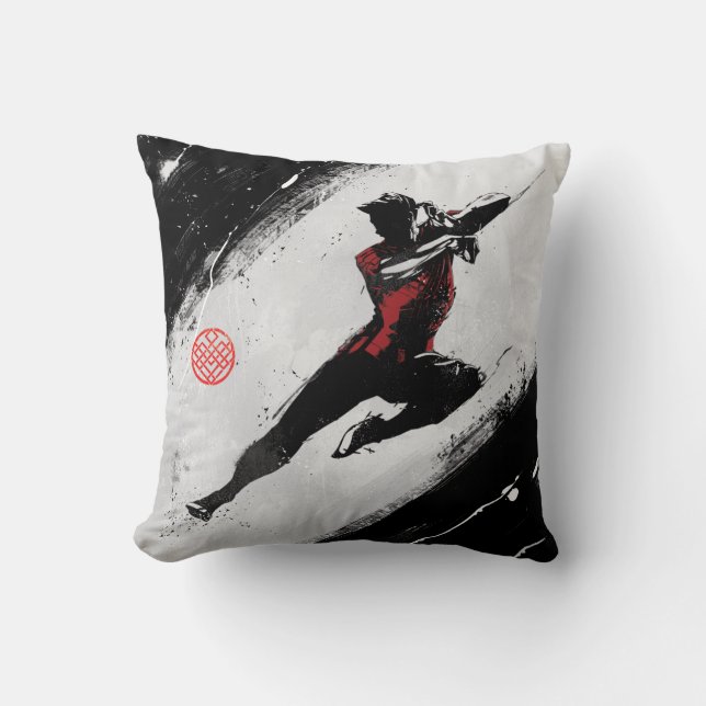 Shang-Chi Kick Illustration Throw Pillow (Front)