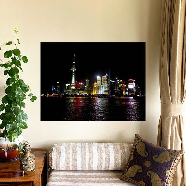 Shanghai at Night Square Wall Clock (Creator Uploaded)