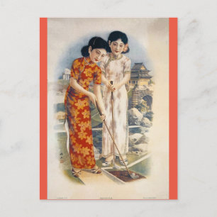 Shanghai Beauties Vintage China Women Golf Postcard