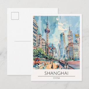 Shanghai China Art Illustration Travel Postcard