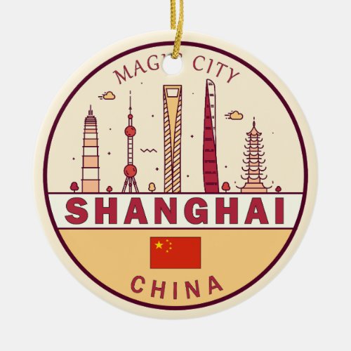 Shanghai China City Skyline Emblem Ceramic Ornament