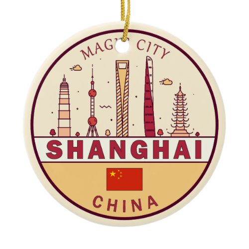 Shanghai China City Skyline Emblem Ceramic Ornament